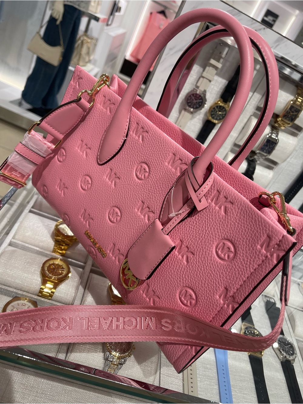 Michael Kors Mirella Med Logo Debossed Satchel Shoulder Tote Handbag Crossbody - Picture 14 of 16